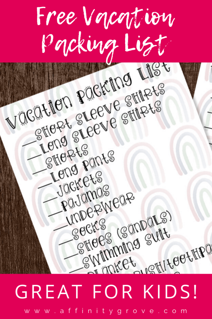 Vacation Packing List for Kids