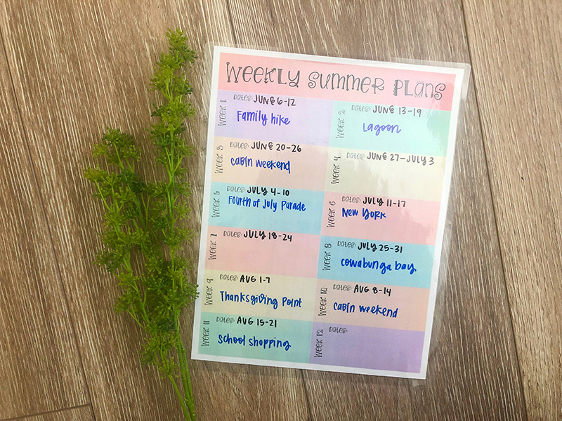 Weekly summer plans list